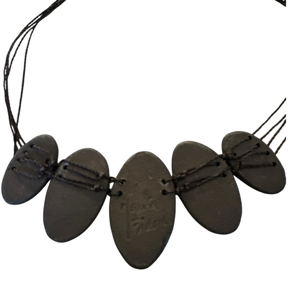 Artisan Handmade Teal Ceramic Statement Necklace Brazilian Jewelry 17" - Picture 7 of 7